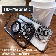 PC Magnetic Transparent Casing  For iPhone 7/8/plus/x/xs max/xr /11ro /14plus Phone Case Camera Lens Protection Cover