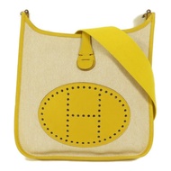 HERMES 帆布/皮革Evelyne PM銀扣肩背袋Soleil