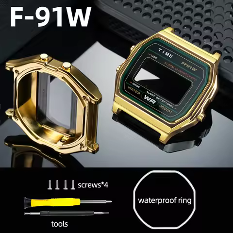 F91W upgrade Stainless Steel Case Mod Kit for Casio A158W A159W F-91W Metal Case&Strap 593 Movement 