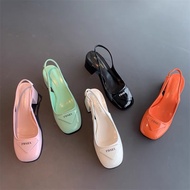 Pradaaa: Open heel square toe shoes, 3cm and 7cm square heel