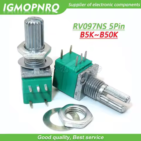 5pcs RV097NS 5K 10K 20K 50K 100K 500K B5K with a switch audio 5pin shaft 15mm amplifier sealing pote