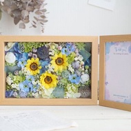 [照片更換OK / 生日/結婚禮物] 向日葵 七彩花 保鮮花 乾燥花 雙層相框 相框/花盒