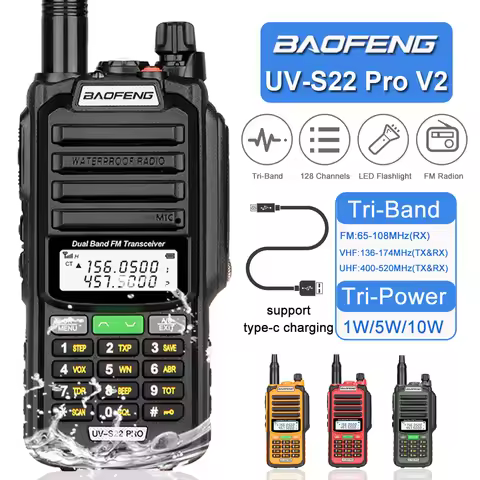 Baofeng IP68 Waterproof 128CH FM Radio 136-174/400-520MHz Dual Band Walkie Talkie Ham Radio 10W Powe