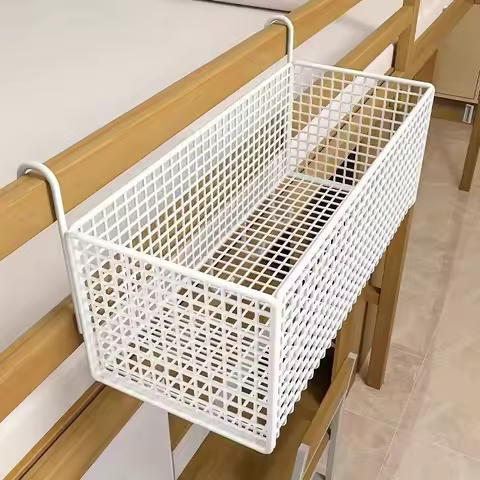 1 piece of iron bedside storage basket, hanging storage basket behind the dormitory door, space-savi