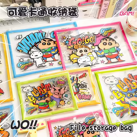 4pcs Crayon Shin-Chan Clear Water Resistant Zipper File Folders A4/A5 Document Pouch Protector Offic