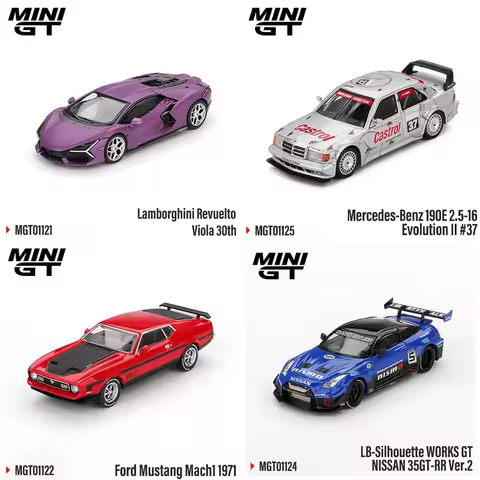 MINI GT 1:64 Lamborghini Revuelto Viola 30th Matte Mercedes-Benz 190E 2.5-16 Evolution II Alloy Car 