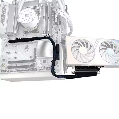 PCIe 5.0 X16 GPU Riser Cable 64GB/s Gen5 Silver-Plated 270°/180° Left/Right Angle Graphics Card Exte