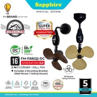 Sapphire FM1168 | DC Motor | Ceiling Fan | Corner Fan | Wall Fan | 2 IN 1 | Remote Control | Silent 