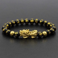 Never Fade Stainless Steel Golden Pixiu Obsidian Bracelet Feng Shui Natural Stone Wealth Bracelet Ch