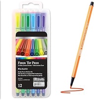 BAZIC 12 Color Washable Fiber Tip Pen