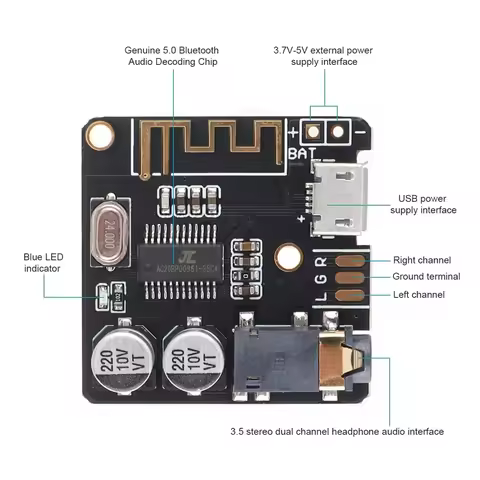 Bluetooth Audio Receiver Board Bluetooth 5.0 MP3 Lossless Decoder Board Wireless Stereo Music Module