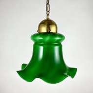 綠色玻璃和鍍金黃銅吸頂燈|復古玻璃燈罩吊燈|