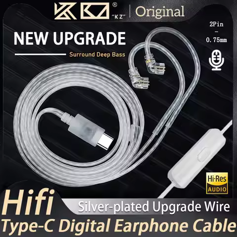 KZ New HIFI Silver-Plated Upgrade Wired Headphone Cables Type-C Digital Earphone Cable 2PIN 0.75mm W