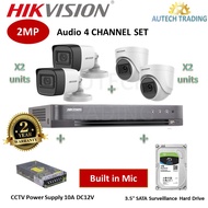HIKVISION 2MP Audio Full HD 1080p 4 Channel CCTV Set 4ch DS-2CE16D0T-ITFS DS-2CE76D0T-ITPFS DS-7204H