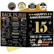 15th Anniversary Card for Women Men, Gold Wedding Card for Wife Husband, Sweet Marriage Decorations 