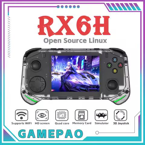 NEW Green RX6H Retro Handheld Game Console Linux System 3.5 Inch IPS Screen Portable Pocket Video Pl