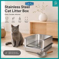 [Cuddly Paws] Stainless Steel Cat Litter Box 60x40x30cm - with Stainless Steel Scoop
