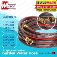 BUILDMATE Meco Garden Water Hose with Hose Coupling 25FT - 75FT BLACK WITH RED for Gardening Tools