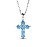 TriJewels 0.66 ctw Natural Round Blue Topaz Cross Pendant 14K Gold. Included 18 inches 14K Gold Chai