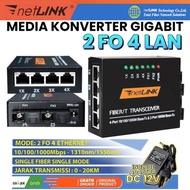 Fiber Optic Media converter 2 FO to 4 LAN Gigabit 1000 Mb/s Netlink