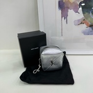 SAINT LAURENT 聖羅蘭 YSL Jamie Logo 金銀絲皮革零錢包 銀色 女款