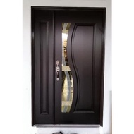 Pintu Kayu Cermin Depan Rumah S-Design Solid Wooden Door Tempered Glass Factory Price (Tidak Termasuk Cat/Syelek)