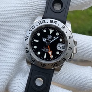 New GMT Dual Time Zone Display Stainless Steel Mens Watch NH34A Automatic Mechanical Movement Greenw