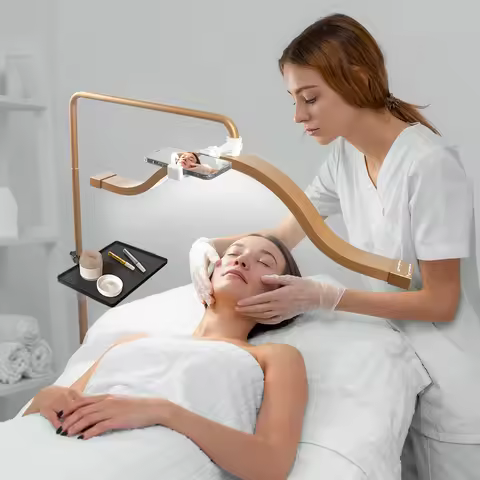 Fosoto 45W Half-Moon LED Floor Lamp – Shadow-Free Ring Light for Lashes, Facials, Tattoo, and Video 