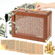 Cash Box with Counter Wooden Savings Challenge Box Dollar Saving Money Box Kids Adults Cash Box Orga