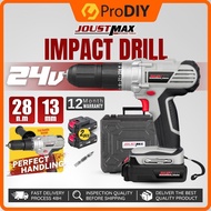 JOUSTMAX JST-CD24VT 24V Cordless Impact Drill Set Impact Driver 13mm Auxiliary Handle 2x Li-ion Batt