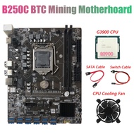 B250C BTC Mining Motherboard with G3900 CPU+Fan+SATA Cable+Switch Cable 12XPCIE to USB3.0 GPU Slot LGA1151 Supports DDR4
