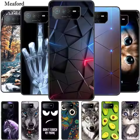 For Asus ROG Phone 6 Pro Case Animals Black Bumper Silicon TPU Soft Phone Cover Case for Asus ROG Ph