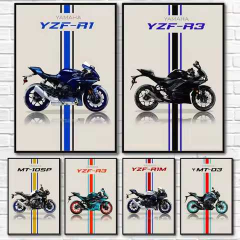 Cool Y-YAmAhAS Motorcycle YZF R1 R3 6 XSR900 Poster Sticky Wall Art Printing Waterproof Home Living 