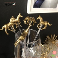 PEONIES Horse Straw Decoration, Water Cup Accessories Horse Shape Drink Stirrers,  Drink Tool Metal Horse Stirrer Metal Horse Straw