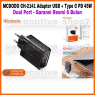 MCDODO CH-2141 USB + Type C PD 45W Adapter - Dual Port - 6-Month Official Warranty