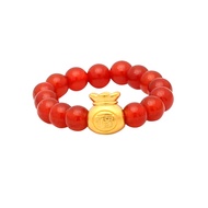 TAKA Jewellery 999 Pure Gold Mini Fu Dai with Red Agate Beads Ring