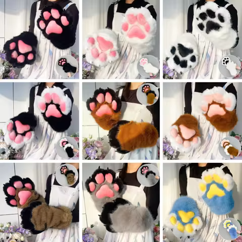 Furry Paw Mittens Plush Animal Claw Gloves Fluffy Handwear Fursuit Anime Cosplay Beast Costume Acces