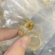 Hermes H鑲鑽粉色開口戒指 高級感女士配飾