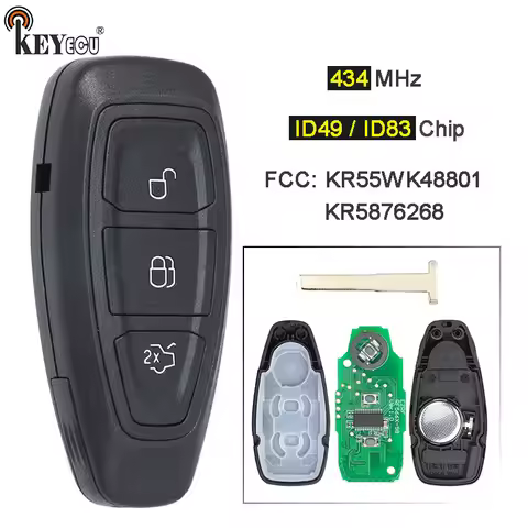 KEYECU 434MHz ID49/ ID83 Chip FCC ID: KR55WK48801 KR5876268 Smart Remote Key Fob for Ford Focus C-Ma
