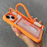 Có dây đeo cổ tay sang trọng với đồ đựng thẻ giá dựng máy ảnh Ốp điện thoại cho iPhone chống sốc 15 