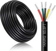 14 Gauge 5 Conductor Electrical Wire, 65.6FT 14AWG Black PVC Stranded Tinned Copper 5 Wire Cable, 14