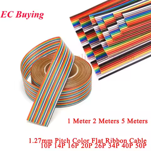 1M-5Meter 10P 14P 16P 20P 26P 34P 40P 50P 1.27mm Pitch Color Flat Ribbon Cable Rainbow DuPont Colorf