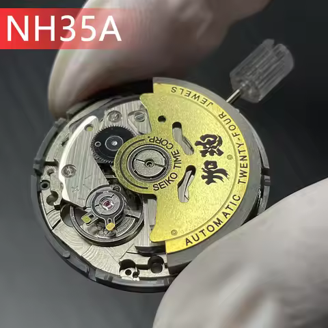 Japan Genuine NH35A Movement Modified Golden Rotor Sticker High Accuracy 24 Jewels Automatic Mechani