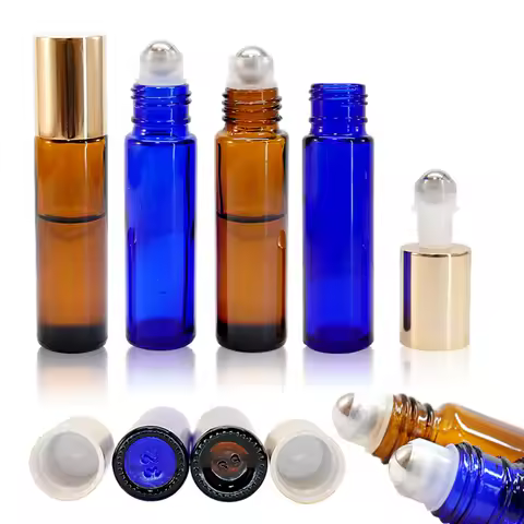 6/10/20/30/50pcs 10ml Blue Amber Fragrance Essential Oil Rollerball Glass Bottle Empty Perfume Roll