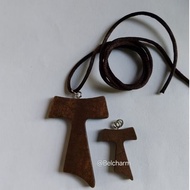 Tau Cross - Franciscan Cross (wood) with lace medium size 5cm