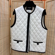 Chanel/香奈兒 白色黑邊小香風 菱格輕羽絨馬甲 36碼