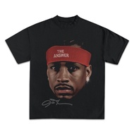 Black Sports Theme T-Shirt Iverson Headband Printed Loose Fit Men Women Suitable Trendy Fashion Pure