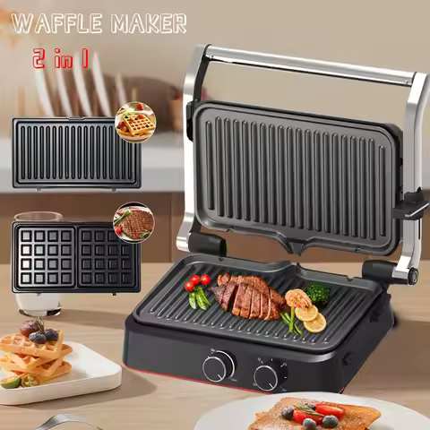 2-in-1 Detachable Grill Pan, Electric Grill Pan, Waffle Grill, Double-sided Breakfast Machine