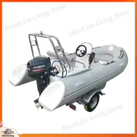 390cm RIB Boat Inflatable Fiberglass Hull Small Tender with Outboard Engine Home Use Fishing Dinghy 