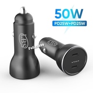 50W Dual Port Usb C + C Super Fast Charging Car Charger